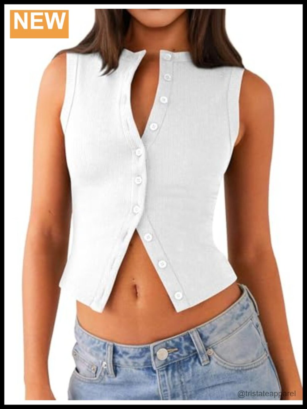 Womens Ribbed Button Down Tank Top Sleeveless Fitted Y2K Crop Summer Top